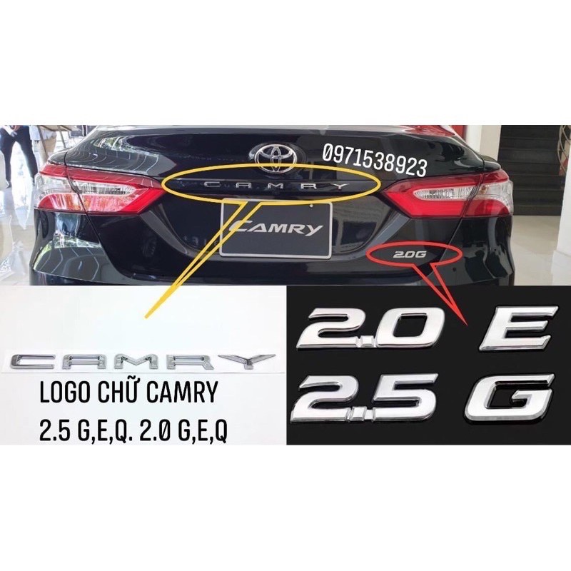 Logo chữ toyota camry 2.4, 2.5, 2.0, E,Q,G dán xe toyota