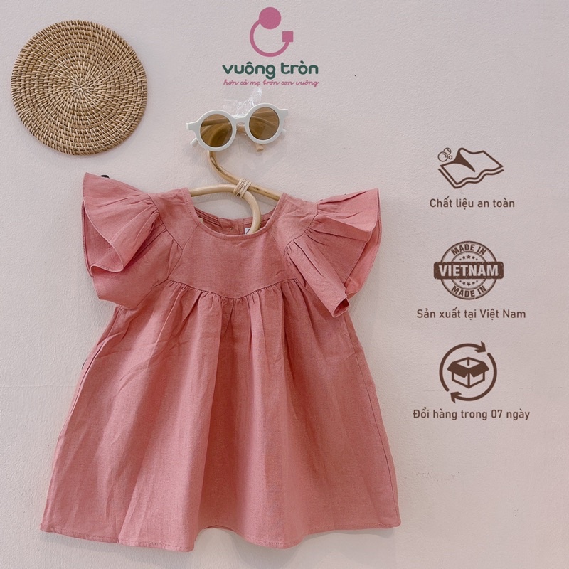 Váy bé gái dáng xuông Vuông Tròn đầm thiết kế xếp ly ngực chất linen cho bé từ 1-5 tuổi (XLN)