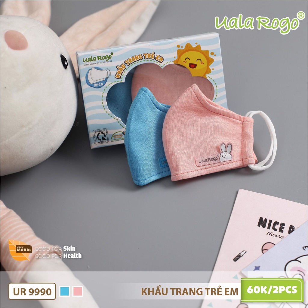 Khẩu trang 4 lớp set 2 cái vải modal cao cấp UALAROGO bảo vệ cho trẻ