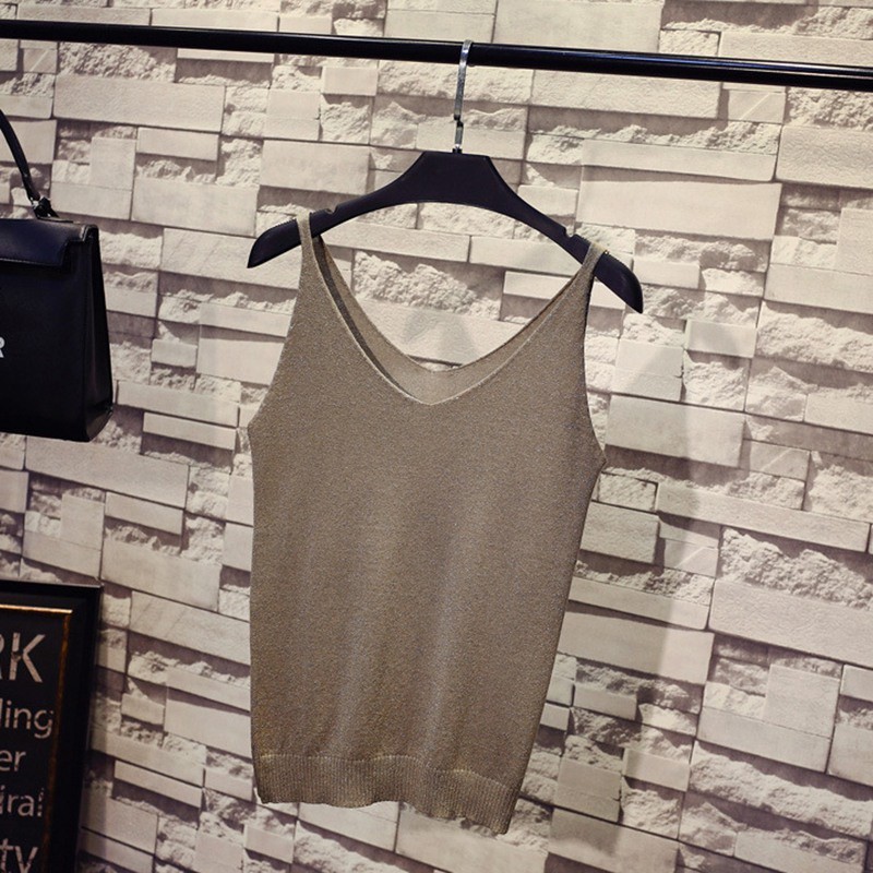 Áo dệt kim không tay cổ chữ V màu trơn cho nữ | BigBuy360 - bigbuy360.vn