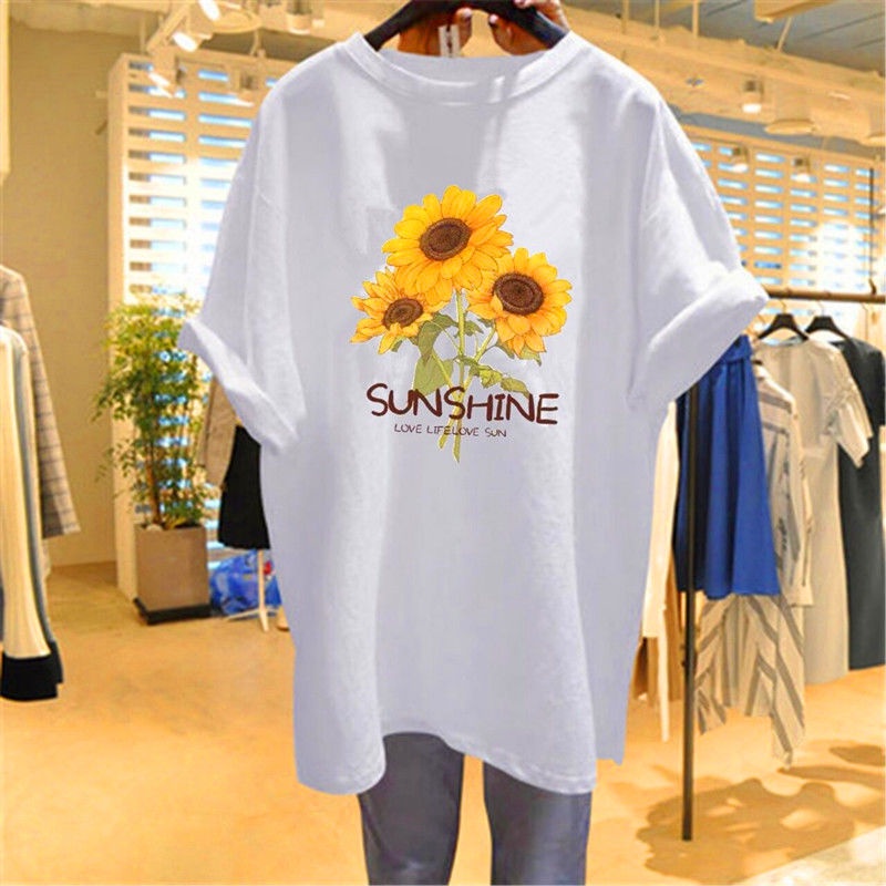 Áo Thun 100% Cotton Tay Ngắn Dáng Rộng In Họa Tiết Thời Trang Mùa Hè Phong Cách Hàn Quốc Cho Nữ