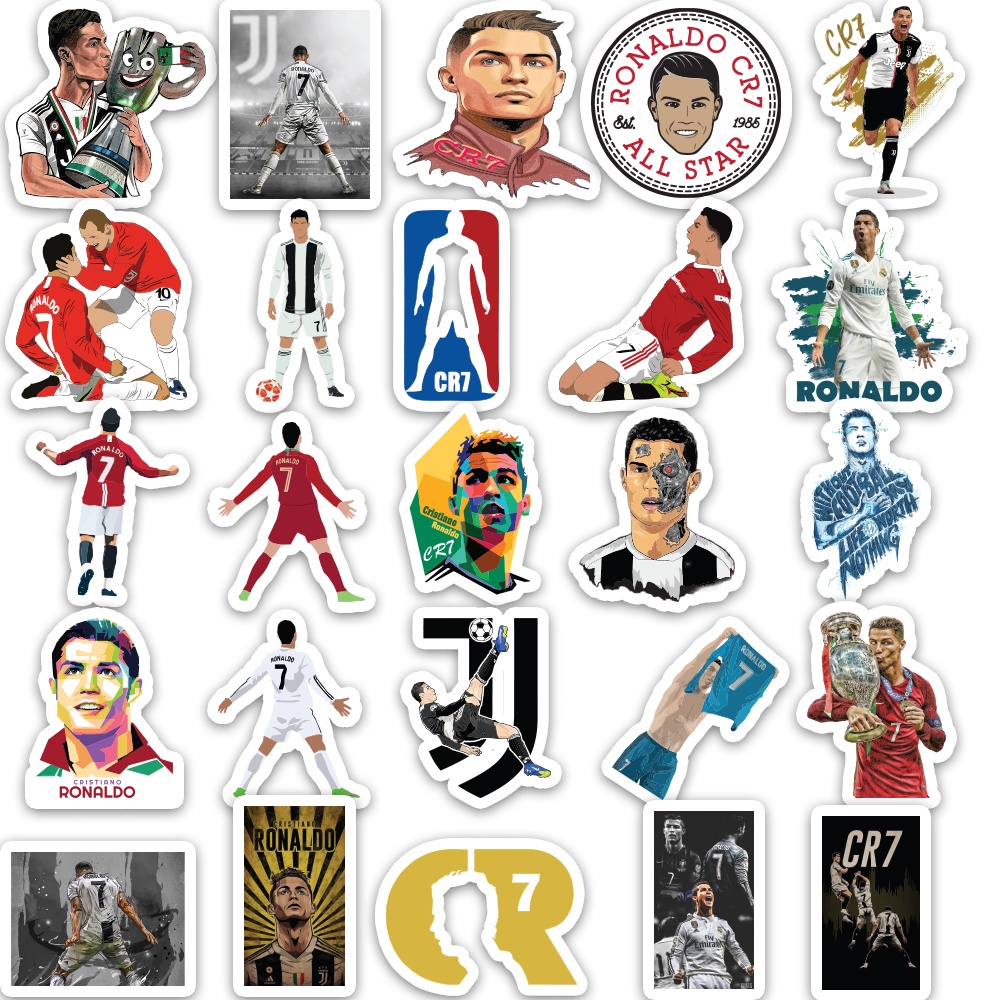 Set 50 cái Sticker Ronaldo CR7 dán mũ bảo hiểm, hình dán Ronaldo chống nước, decal hình cầu thủ Ronaldo