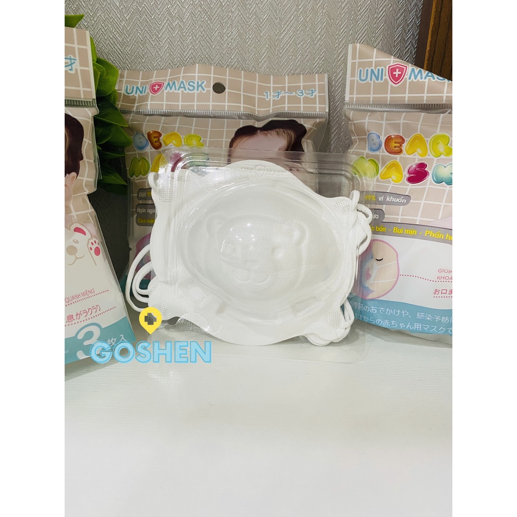 Set 3 cái Khẩu trang hình gấu 3D cho bé từ 0-3 tuổi thương hiệu Unimask cao cấp xuất Nhật