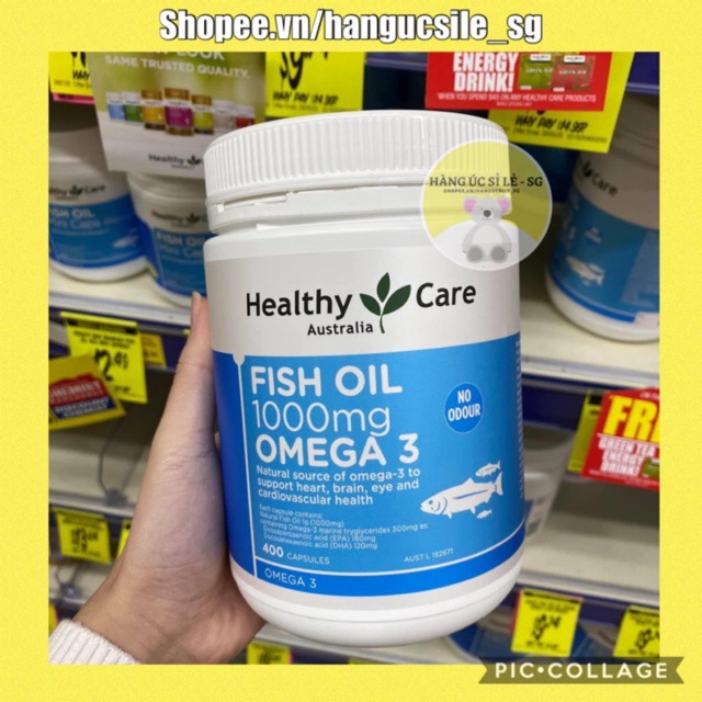 (Date 10/2024) Dầu Cá Fish Oil 1000mg Omega 3, Healthy Care Úc 400 viên