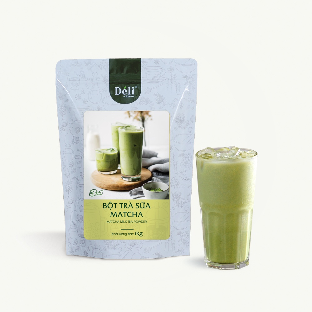 Bột Trà sữa Matcha 3in1 Déli [GIÁ SALE TỐT] túi:1kg_HSD:18 tháng.Pha trà sữa vị matcha nhật bản đơn giản -tiện lợi.