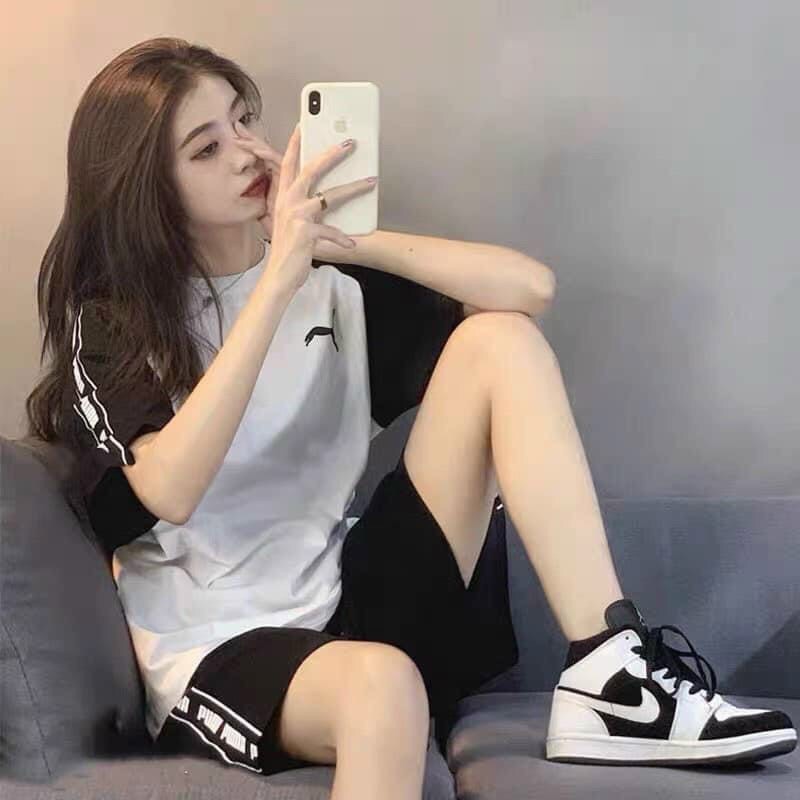 Set bộ thể thao PU.MA nam nữ chất cotton co giãn 🌸 Bộ cộc tay ulzzang trơn basic🌸 Áo cộc quần đùi