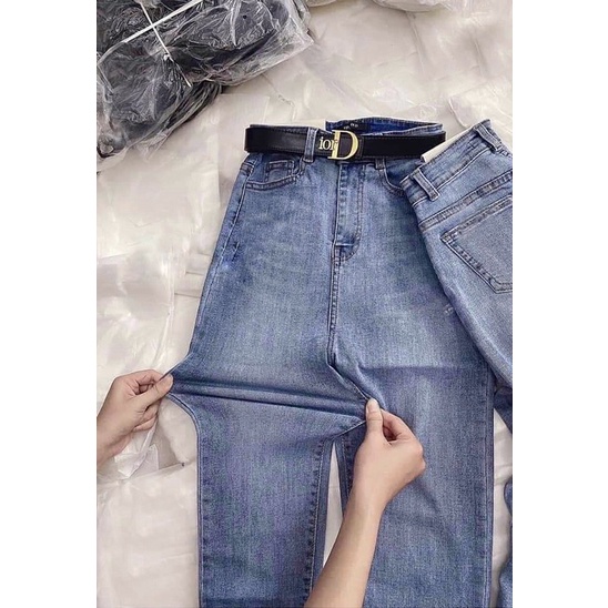 [Bigsize 32-36]Quần Jean Skinny Xanh Nhạt Rách Trên Gối Tua Lai. Jean Co Giãn Lưng Cao Tôn Dáng