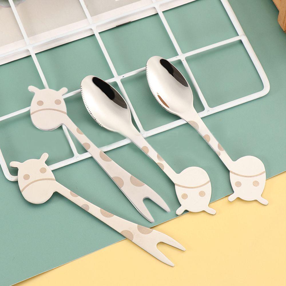 WTTLE Bộ 4 Muỗng Nĩa Ăn Tráng Miệng Bằng Thép Không Gỉ