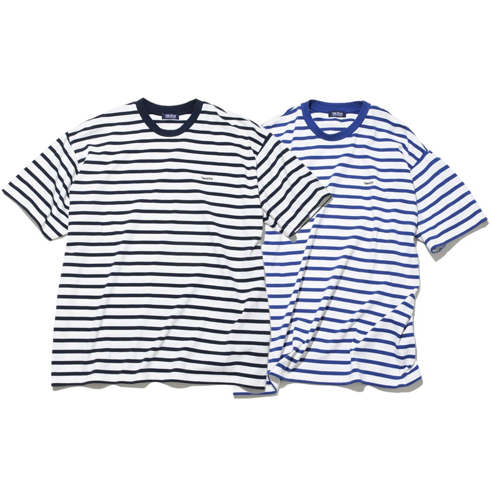 1XSD nautica Hasegawa Zhaoxiong pure cotton blue and white striped Japanese tide two-color short-sleeved T-shirt city boy Yu Wenle 2021