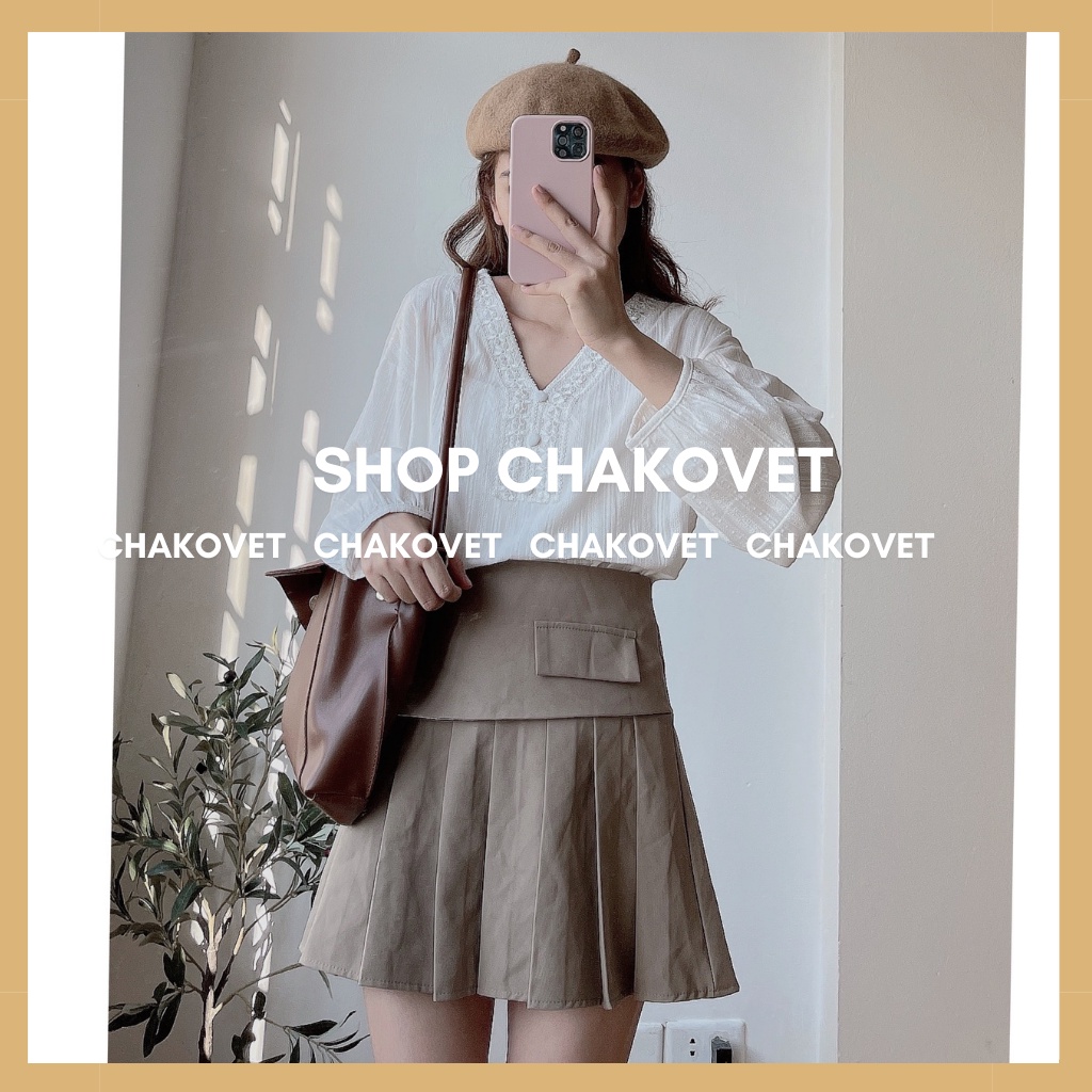 Áo sơ mi nữ cổ chữ V tay dài màu trắng CKA889, kiểu áo babydoll nữ tay phồng thiết kế cúc bọc phối ren cổ đẹp cá tính | BigBuy360 - bigbuy360.vn