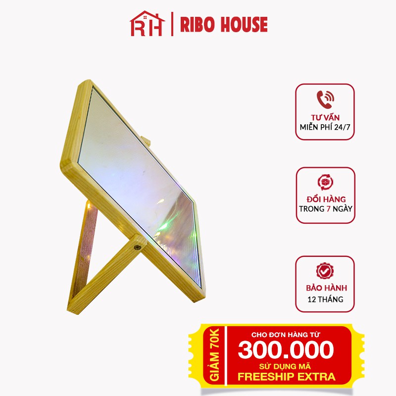 Gương soi trang điểm gỗ Sồi cao cấp để bàn RIBO HOUSE phấn Mirror Nội Thất Gia Đình Gương Soi Mini RIBO105