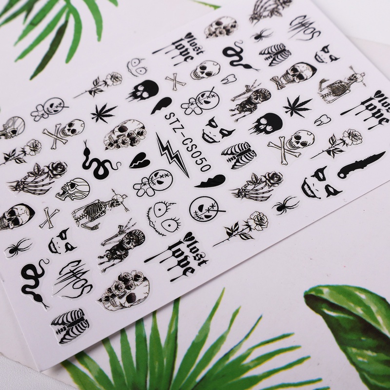 Đề Can 3D Hình Xương Rắn / Lá Phong / Bí Ngô / Zombie Nhiều Màu Sắc Dùng Để Trang Trí Móng Nghệ Thuật