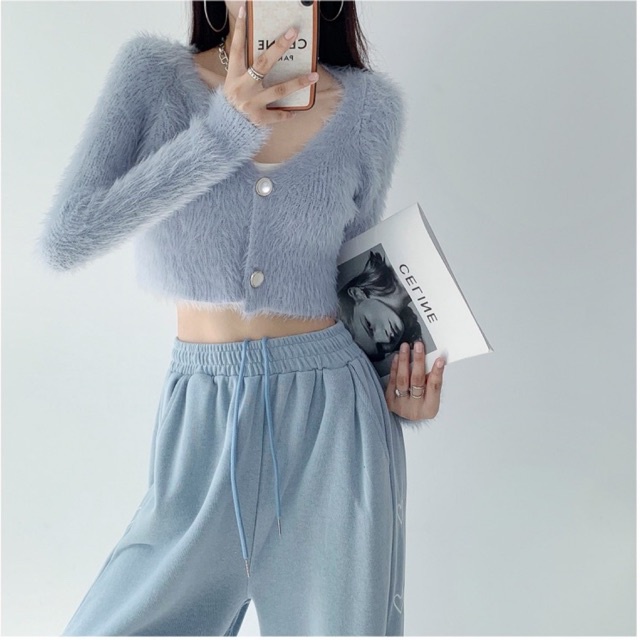 Áo croptop len áo khoác cardigan lông tay dài phong cách ulzzang thu đông SAM SAM BOUTIQUE