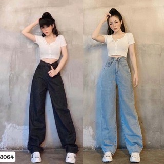  Quần Jean Nữ Ống Rộng Lưng Cao Dáng Suông Cao Cấp 2 Màu Đen Và Xanh 420 