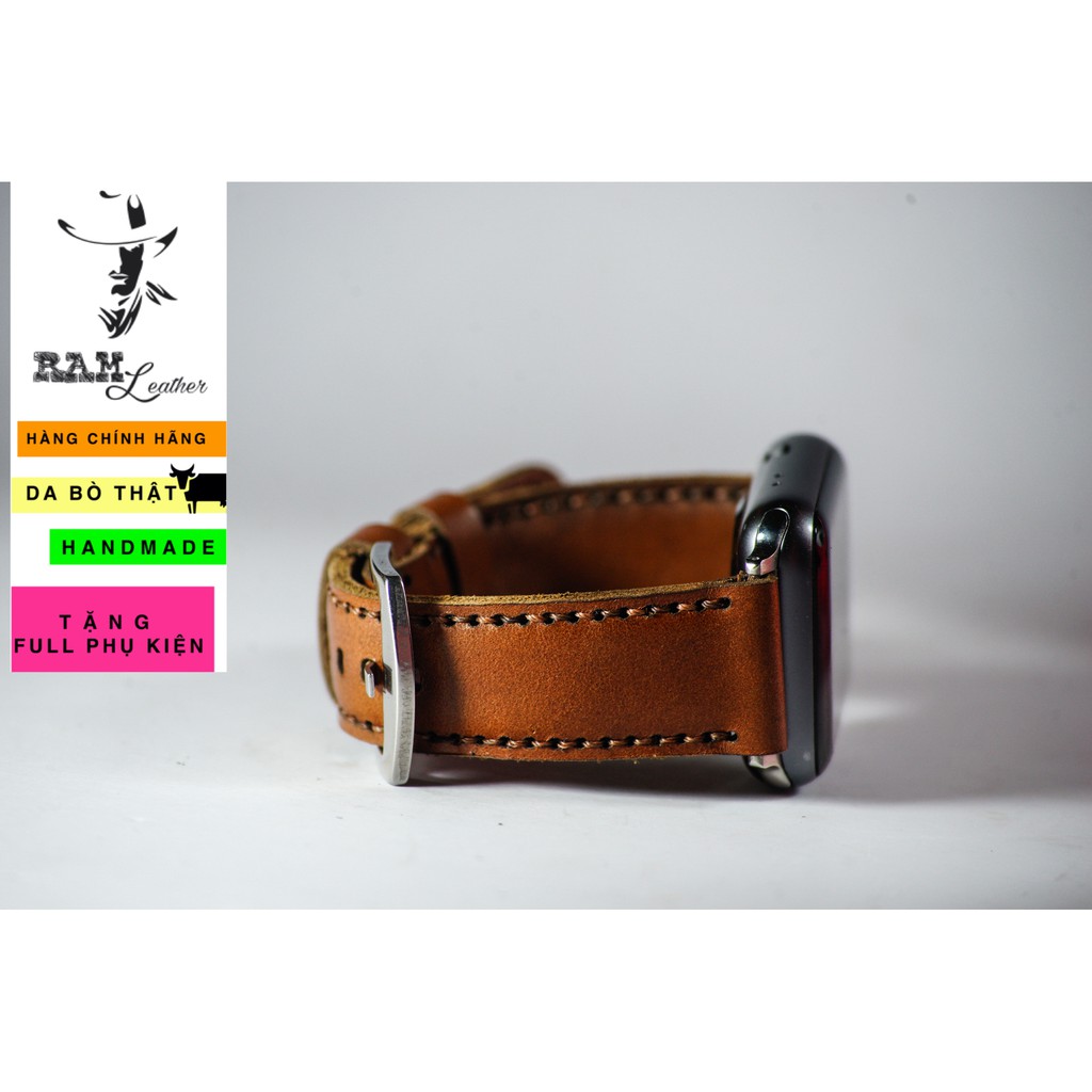 Dây đồng hồ Apple Watch , Iwatch , Iphone Watch Da Bò Nâu Đỏ RAM Leather Classic 1980  Bền Đẹp