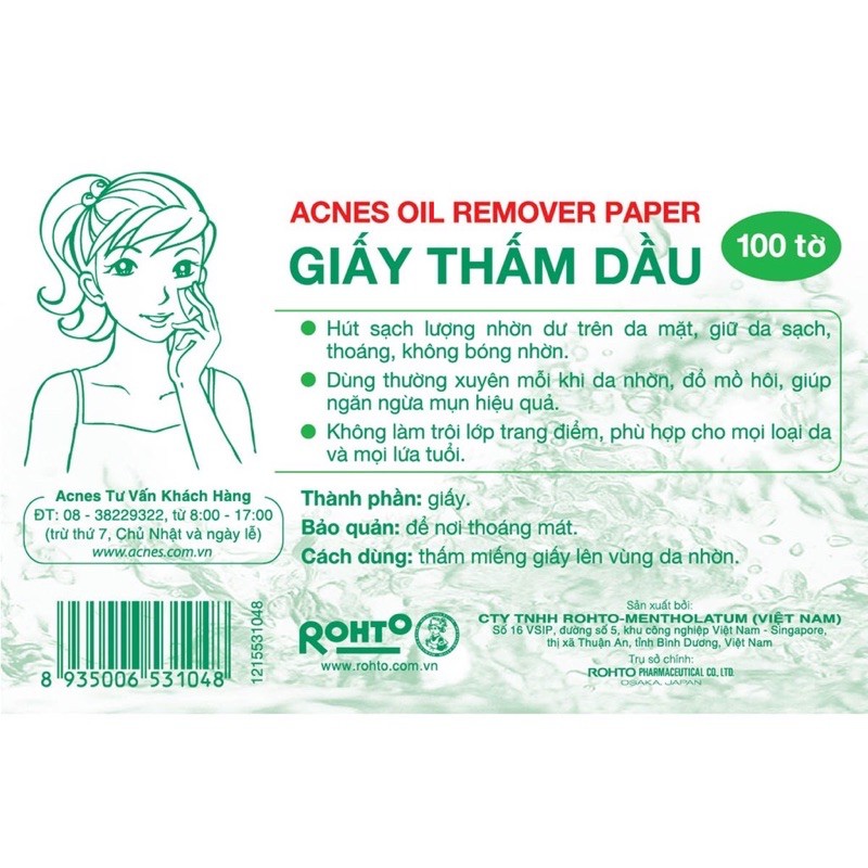 Giấy thấm dầu Acnes - Hộp 100 tờ