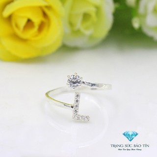 Nhẫn nữ chữ l đính cườm trắng chất liệu bạc ta thương hiệu bảo tín