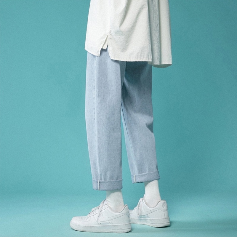 Quần Jean Nam Baggy ống suông, rộng, vải bò cao cấp, mầu xanh sky, xanh sáng, xám hottrend hàn quốc 2021-Trend Clothing