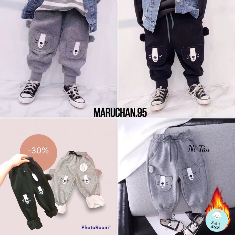 Quần nỉ bông da cá tai thỏ chất liệu lót nỉ bông bên trong dày dăn cho bé trai size 10-18kg