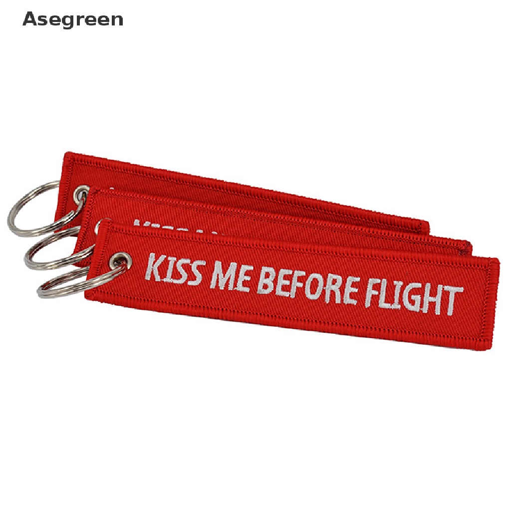 [Asegreen] Móc Khóa Thêu Nhãn Kiss Me Before Flight Bằng Kim Loại