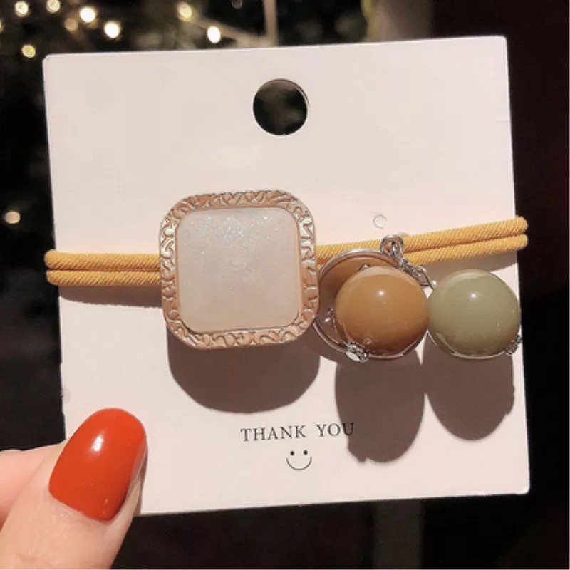 Dây Buộc Tóc Cao Su Mặt Hình Vuông Đính Đá Dễ Thương Phong Cách Hàn Quốc Thời Trang Cho Nữ