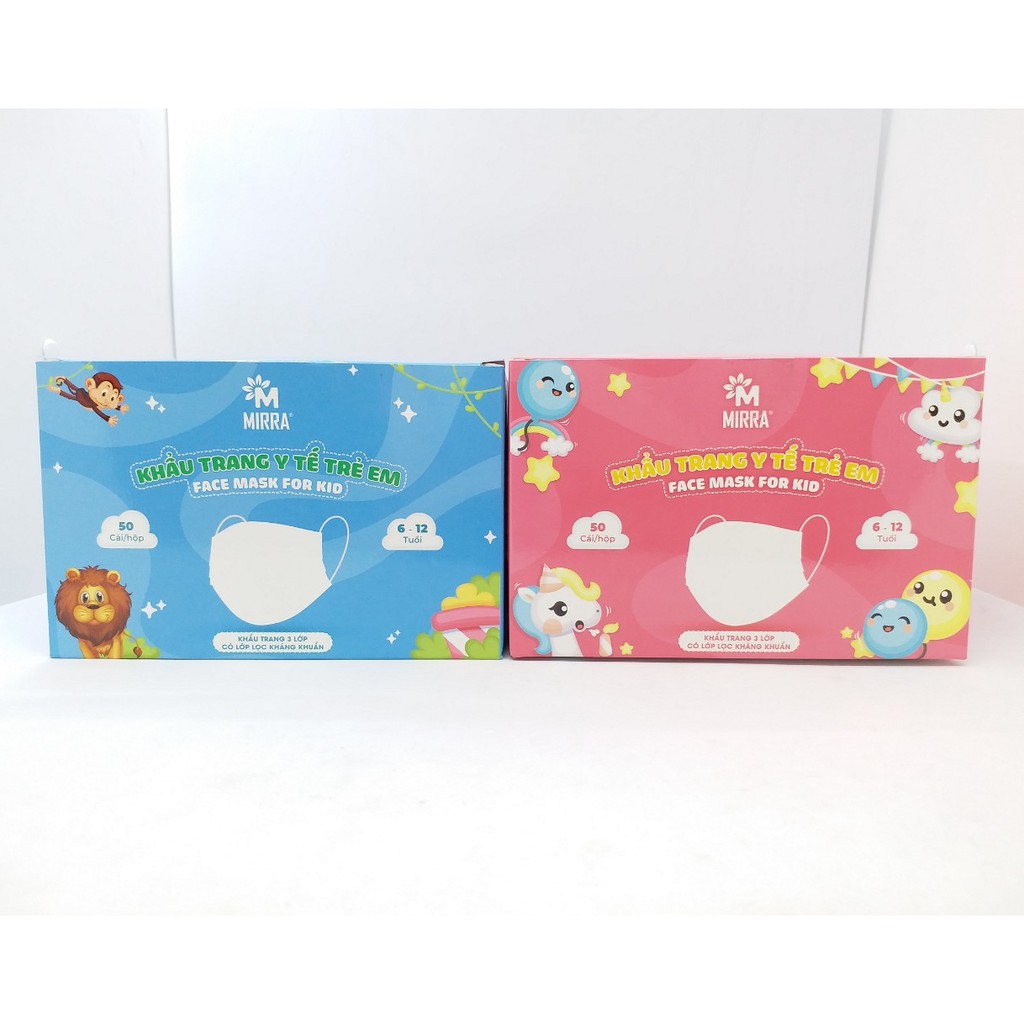 KHẨU TRANG Y TẾ TRẺ EM THƯƠNG HIỆU MIRRA CHO BÉ TỪ 6-12 TUỔI (hộp 50 cái)