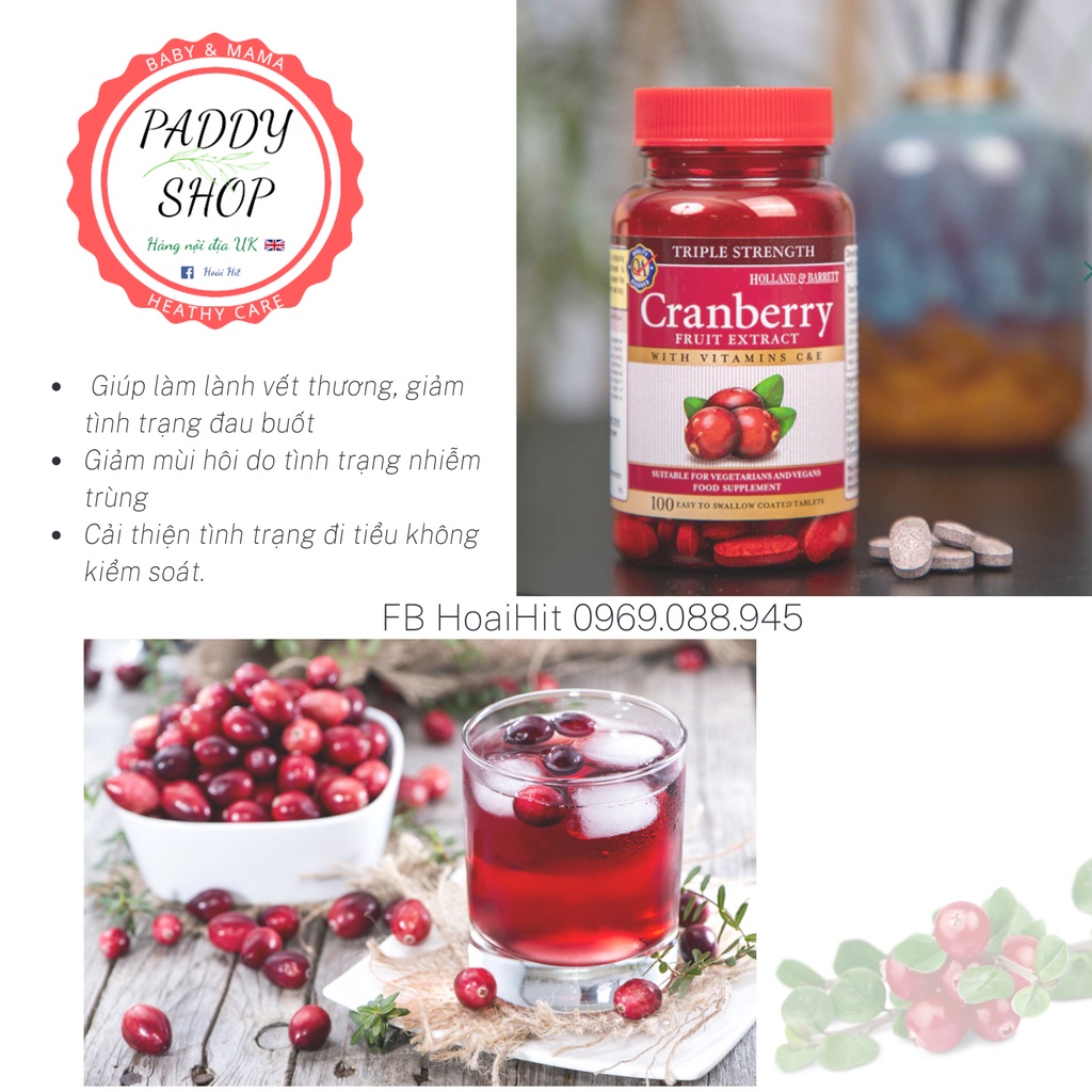 Viên uống bổ thận Cranberry with Vitamin C & E    Holland & Barrett UK