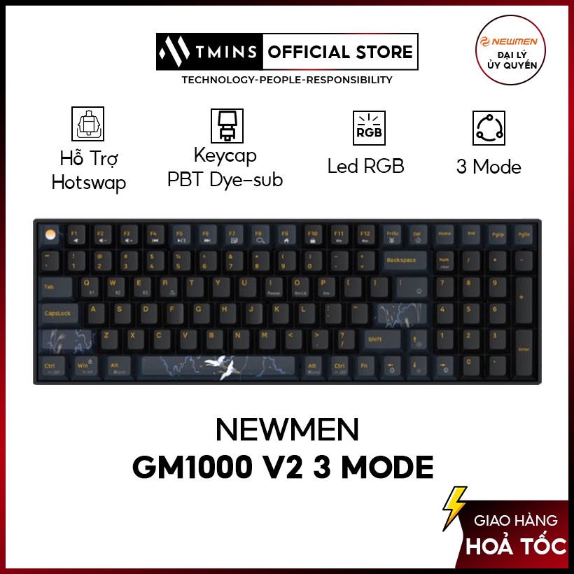 Bàn phím cơ không dây newmen GM1000 v2  3 mode hotswap Gateron Pro,KailhBox switch Bảo hành 3 năm