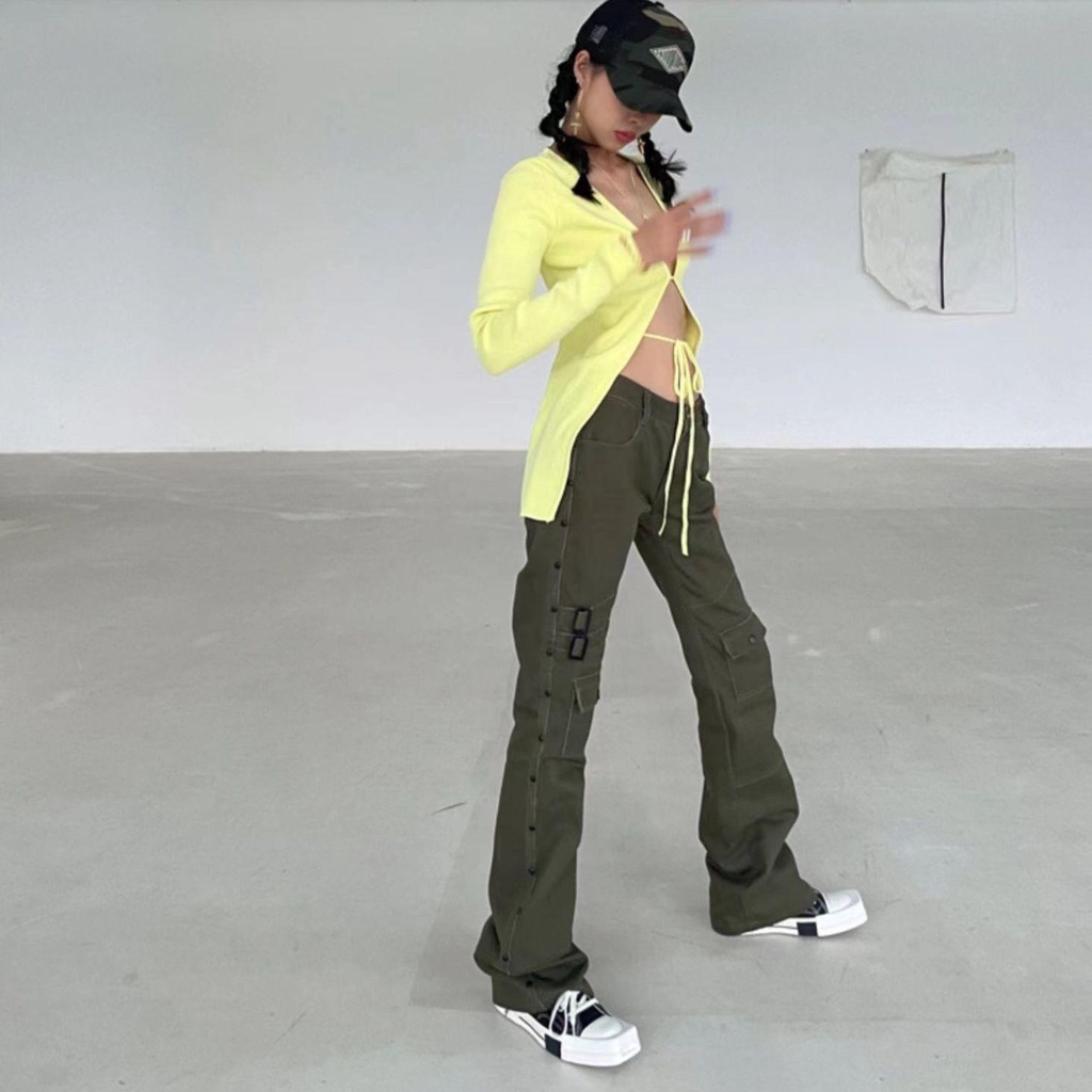 Quần Yếm Jean Dài Ống Rộng Lưng Cao Phong Cách Hip Hop Mẫu Mới 2022 Thời Trang Xuân Thu Cho Nữ