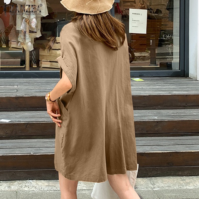 Áo liền quần ZANZEA ngắn tay có túi thời trang phong cách nữ tính