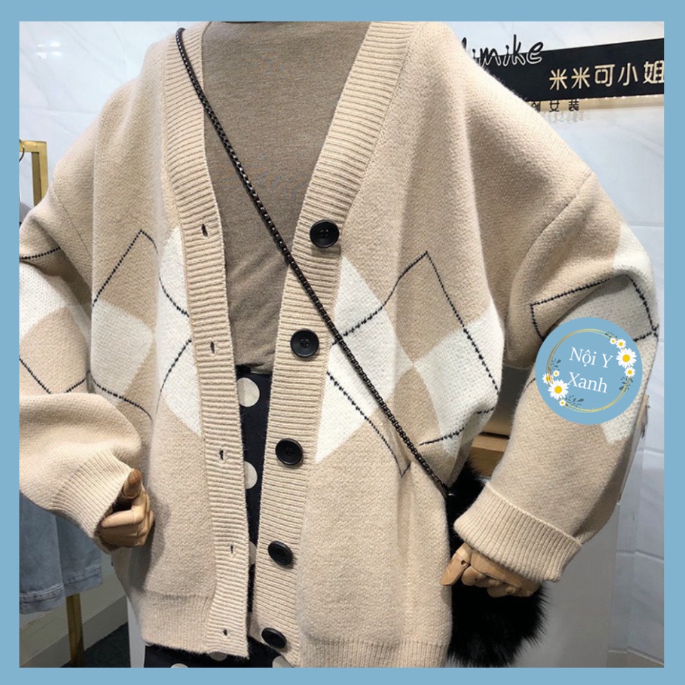 áo khoác cardigan len nữ dáng thon dài phối hoa văn kẻ caro rubi chất len lông thỏ đẹp thời thượng A175 noiyxanh hot tre