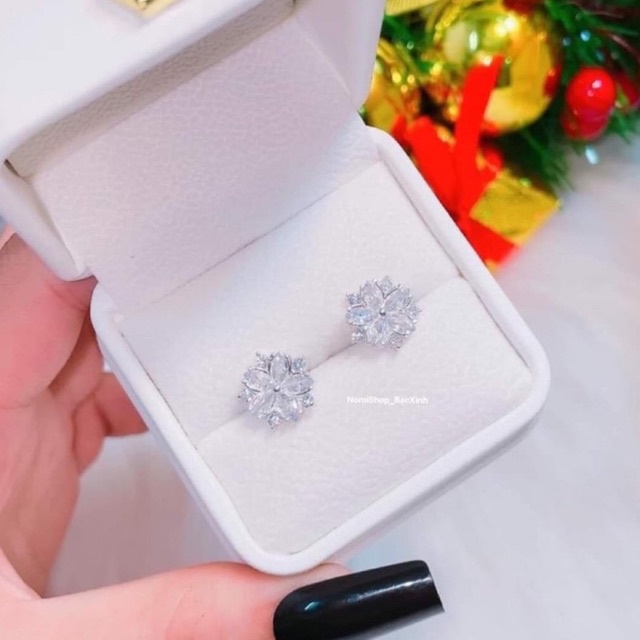Bông tai Nụ hoa đá Bạc ta, Kiểu dáng bắt mắt lấp lánh hài hoà Mainomi Shop Bạc Xinh