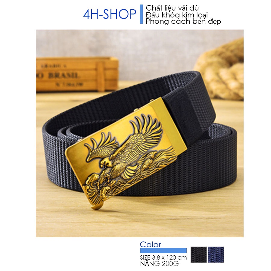 Thắt lưng nam vải dù , khóa kim loại mạ vàng hình đại bàng tung cánh chỉnh dây tự động 4 x 7 cm dây 3.5 x 120 cm.