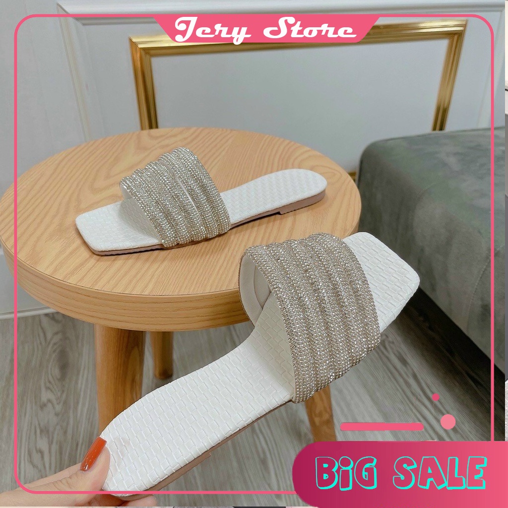 Dép nữ thời trang JERY STORE - Dép nữ quai ngang đính đá bệt sang chảnh
