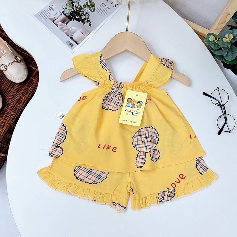 Bộ lanh lụa 2 dây cánh tiên cho bé gái 8-20kg