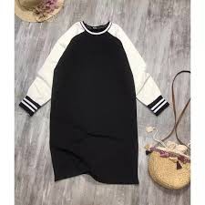 váy suông hoodie tay bo viền dài tay màu đen chất umi | BigBuy360 - bigbuy360.vn