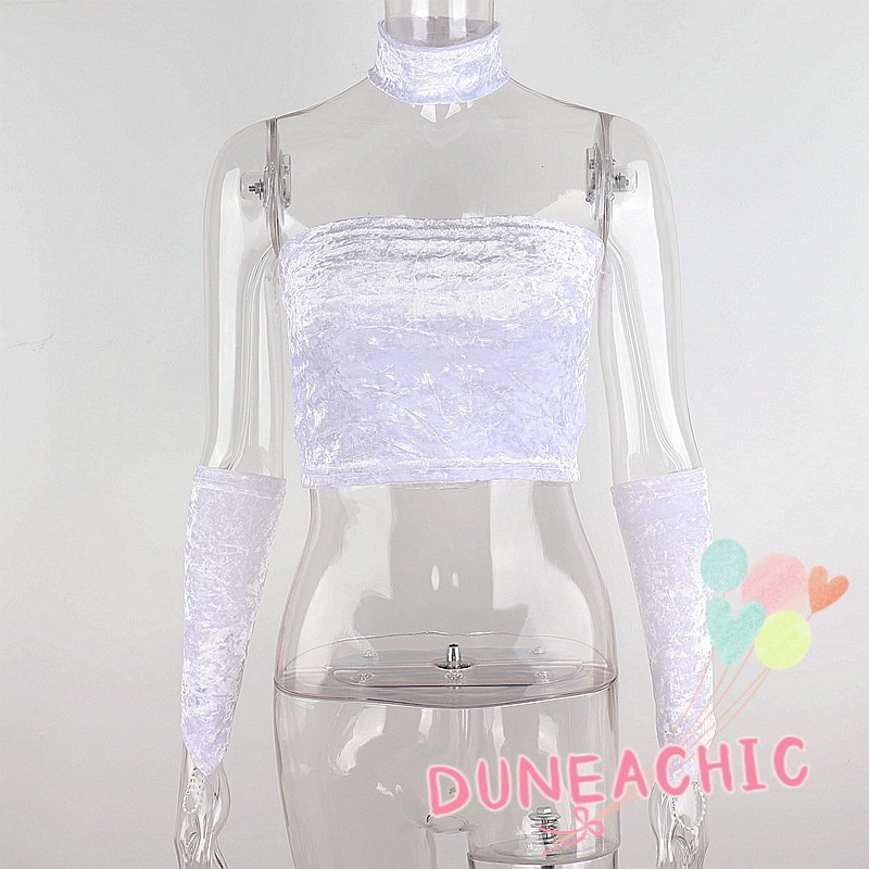 DUNEA Áo Ống Da Lộn Đính Hạt Quyến Rũ Cho Nữ