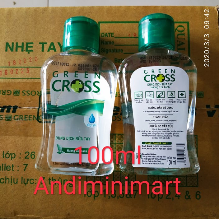 Dung dịch rửa tay khô Green Cross hương trà xanh chai 100ml | BigBuy360 - bigbuy360.vn
