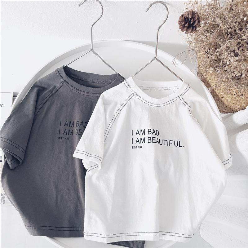 Áo Thun Cotton Tay Ngắn Cổ Tròn Màu Trơn In Chữ Tiếng Anh Phong Cách Hàn Quốc Thời Trang Mùa Hè Hàng Mới Dành Cho Bé Trai