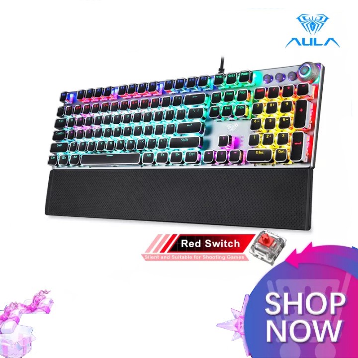 AULA F2088 Bàn Phím Cơ Chơi Game Pro Full Size 104 Phím Led RGB Nhiều Chế Độ Cực Đẹp Kèm Kê Tay