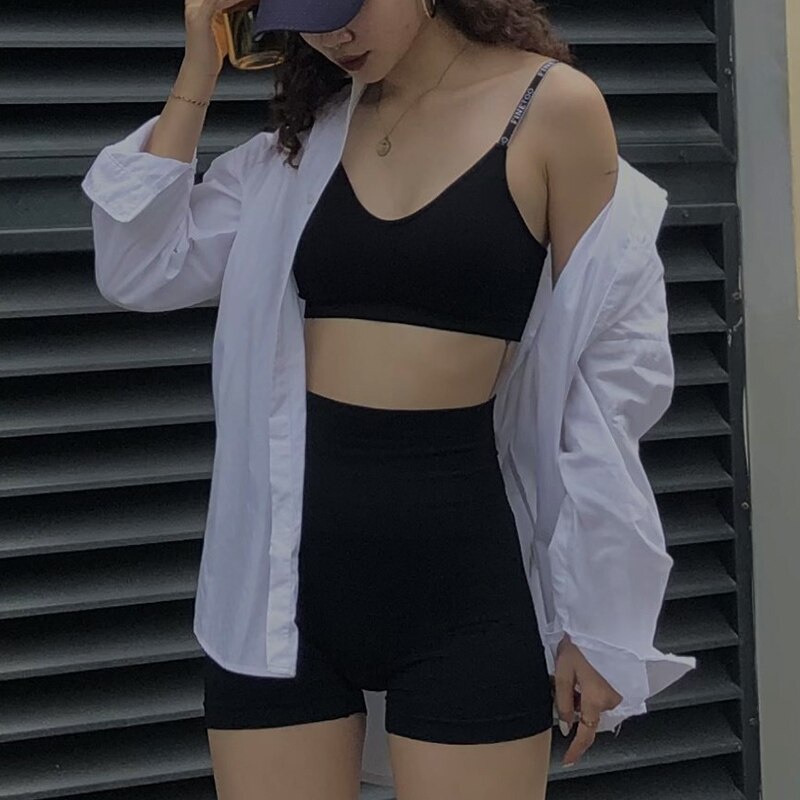 Bộ đồ lót áo ngực đen + quần short CUTEBYTE lưng cao không đường may thời trang quyến rũ cho nữ