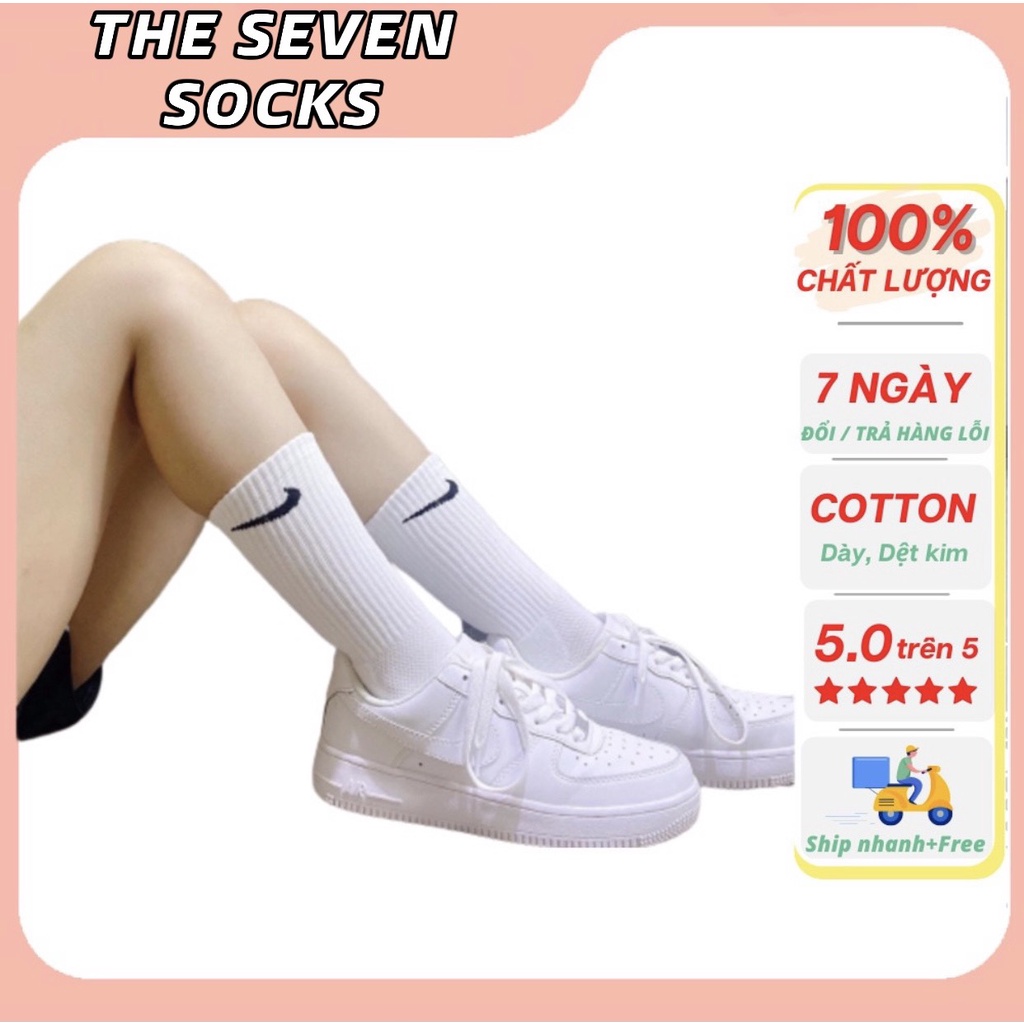 Tất thể thao nike dài cổ cao nam nữ khử mùi vải cotton, logo thêu dệt kim cao cấp hàn quốc The Seven Socks