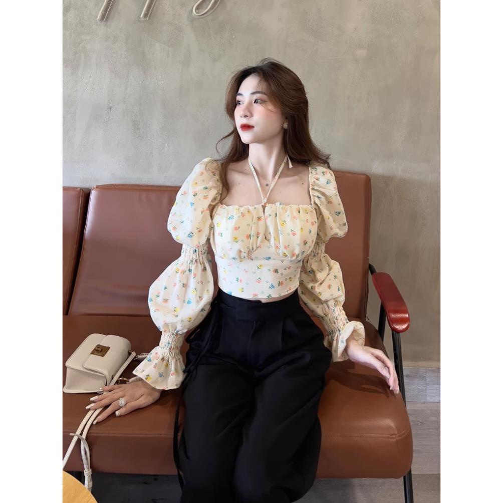 [ 𝐅𝐑𝐄𝐄 𝐒𝐇𝐈𝐏 ]  SET BỘ HOA NHÍ CHUN TAY CỔ VUÔNG QUẦN ỐNG RỘNG