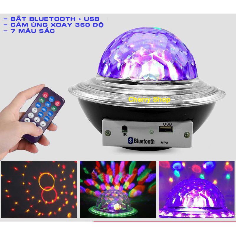 ( Bắt Bluetooth và usb ) Đèn LED sân khấu bar vũ trường chớp 7 màu, hiệu ứng nhấp nháy xoay theo nhạc có remote