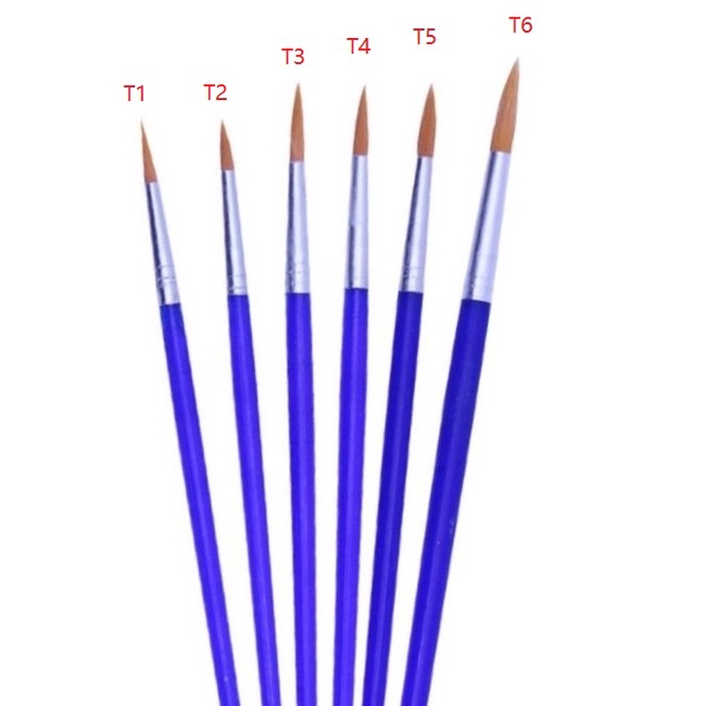 Bộ 6 cây Cọ vẽ màu nước / Cọ vẽ tô tượng / Bút lông cán gỗ / Bút viết thư pháp