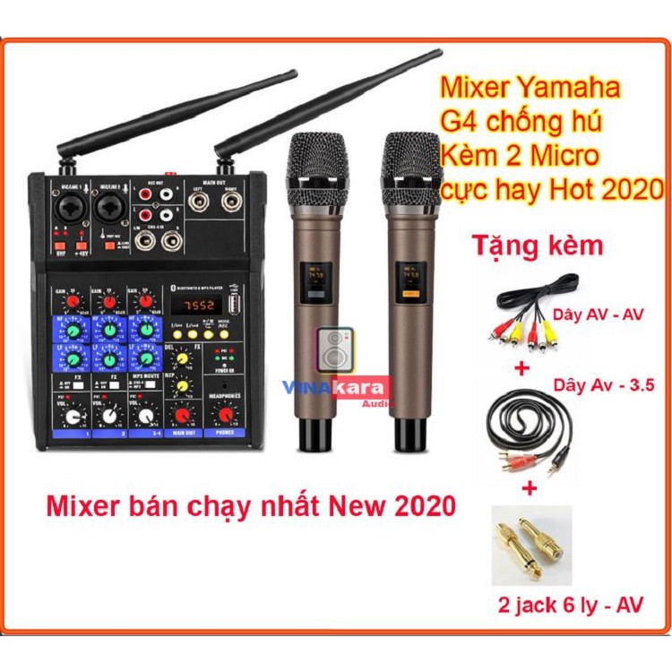 Mixer Bàn G4-USB + Tặng Kèm 2 Micro UHF cao cấp, chống hú, new 2020 phù hợp hát Karaoke, Livestream