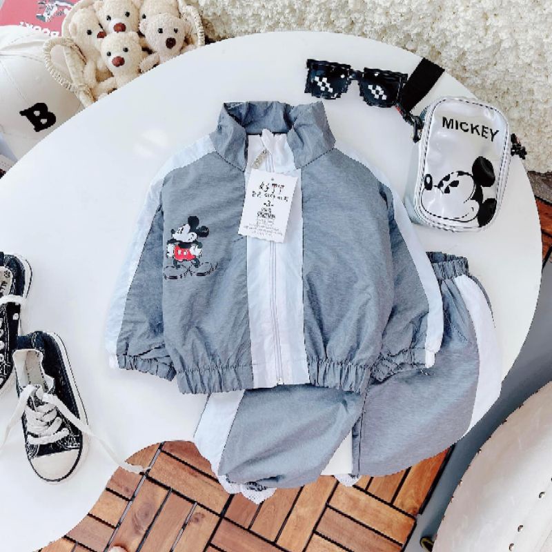 Bộ gió 2 lớp bé trai, bộ áo khoác gió 2 lớp quần dài cho bé