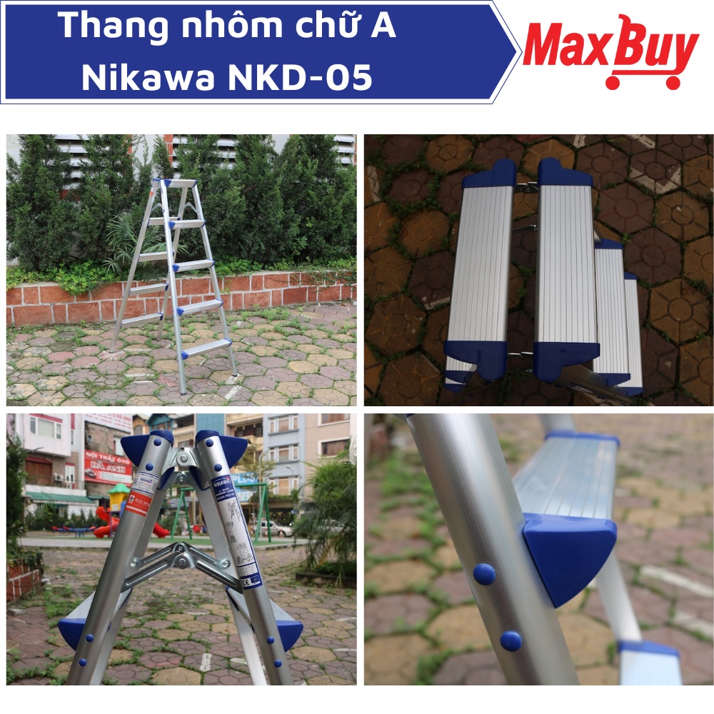 Thang nhôm 5 bậc, thang chữ a gấp gọn Nikawa ,chiều cao chữ a 1,26m, nhập khẩu Nhật Bản, bảo hành 18 tháng, NKD-05