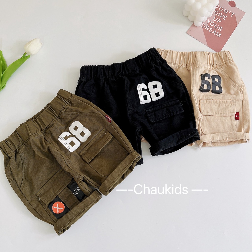 Quần Sooc Kaki Mềm In Số 68 Túi Hộp 3 Màu HONEY BEE Phong Cách Hiphop Bé Trai