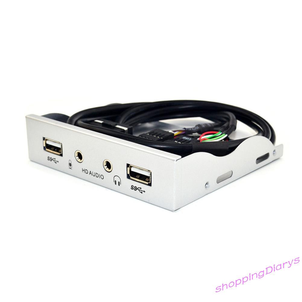 ✤Sh✤ 3.5 inch 9Pin to 2 USB 2.0 HUB Floppy Bay HD Audio 3.5mm Front Panel Rack